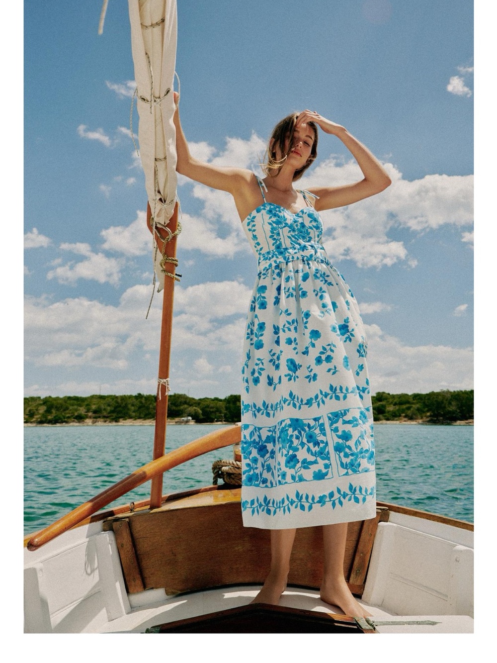 Zara Blue and White Floral Tie-Strap Midi Dress